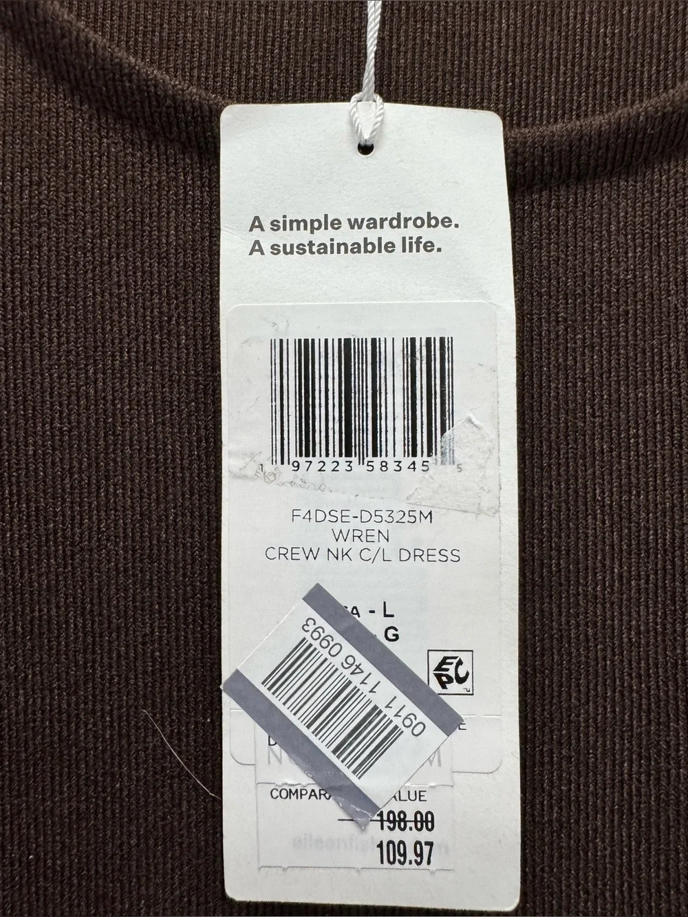 NWT Eileen Fisher Textured Stretch Rib Crew Neck Dress in Wren Chocolate Brown